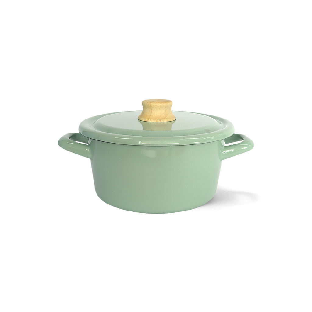 Cotton 系列 琺瑯鋼雙耳連蓋砂鍋 18cm 復古綠