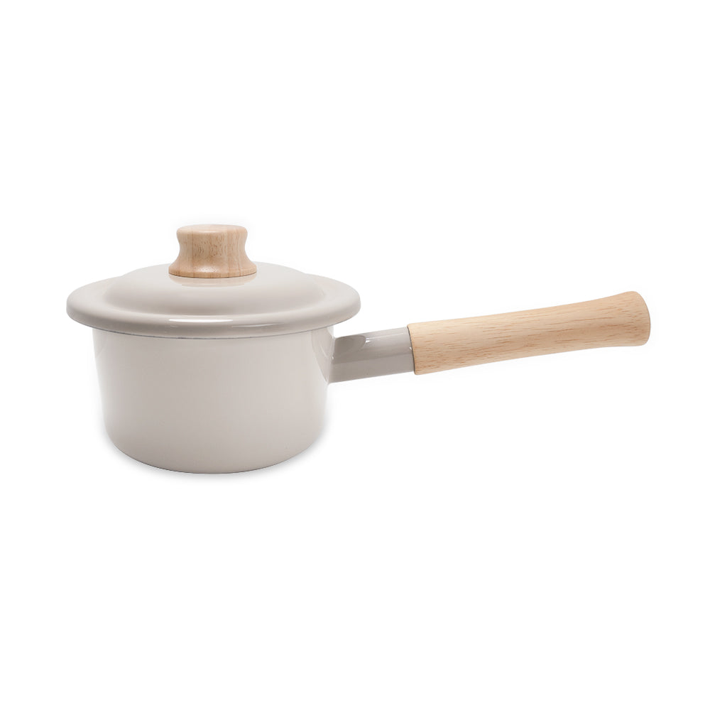 Cotton Plus 系列 單柄附蓋琺瑯牛奶鍋 14cm 暖米色