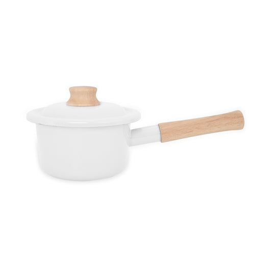 Cotton Plus 系列 單柄附蓋琺瑯牛奶鍋 14cm 純白色