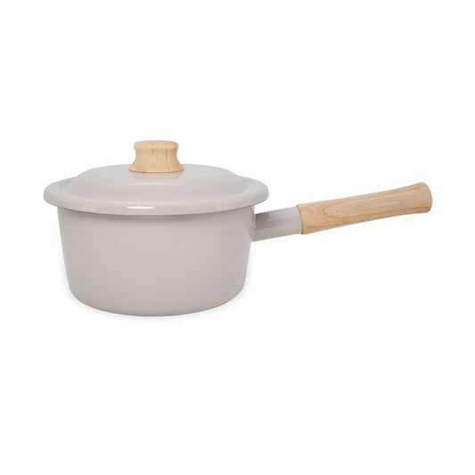 Cotton Plus 系列 單柄附蓋琺瑯平底鍋 18cm 暖米色